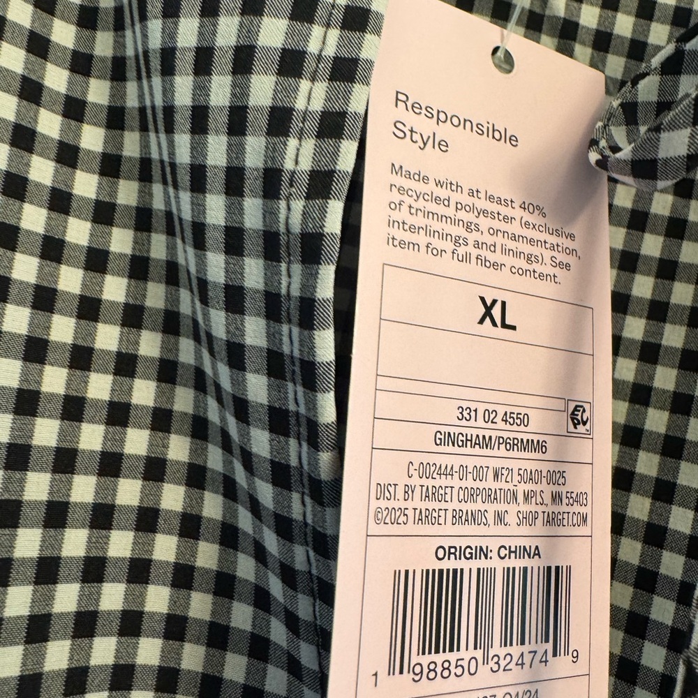 NWT Gingham Tie-Front Peplum Top - Black & White - Picture 2 of 2